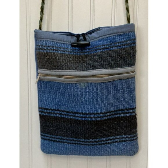 Southwest BoHo Blue Gray Saddle Blanket Lined Crossbody Handbag Small Tote - Picture 2 of 12